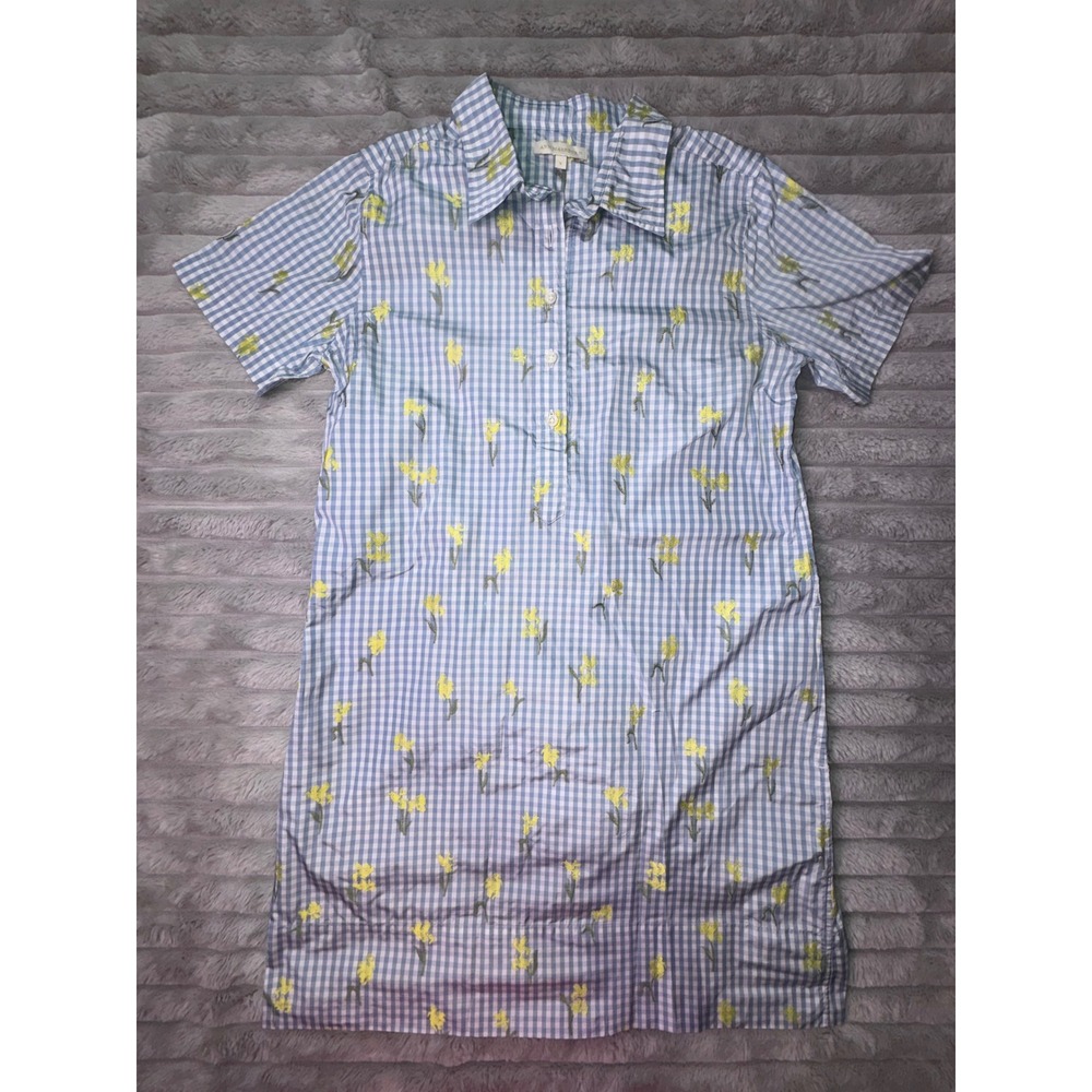 Ann Mashburn Women's Small Blue Gingham Floral Popover Shirt Dress Pockets Swish - Picture 4 of 14